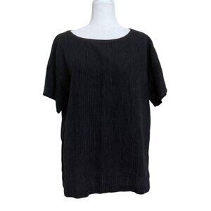 Eileen Fisher Organic Linen Top Black White Stripe Short Sleeve Womens Size L